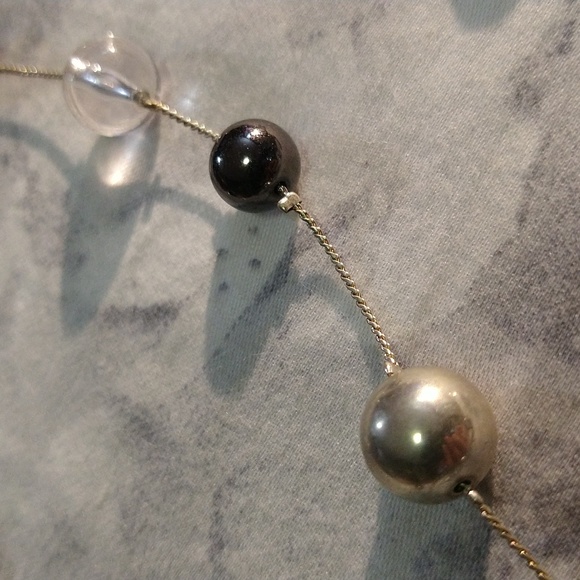 Layered faux Pearl silver black clear chain necklace - Picture 13 of 15